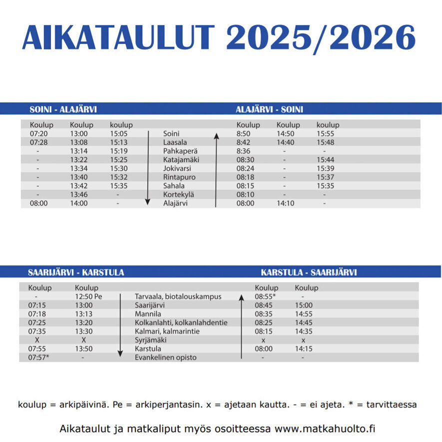 Jousmäki aikataulut 2025-2026 Jousmäki aikataulut 2025-2026